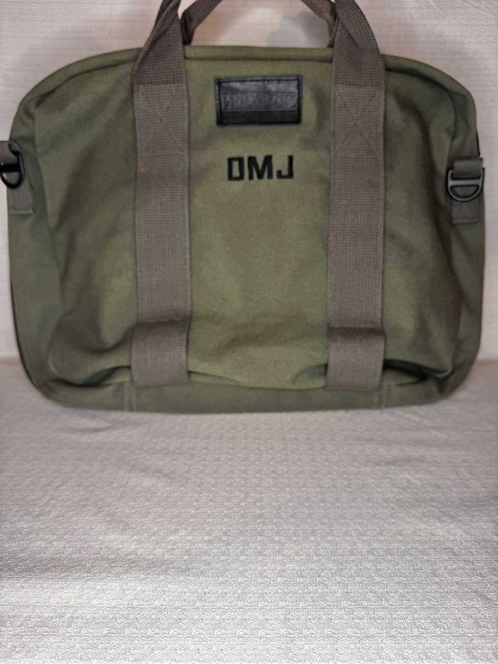 Lands’ End Messenger Bag Green Canvas Embroidered DMJ Laptop Bag 17x13
